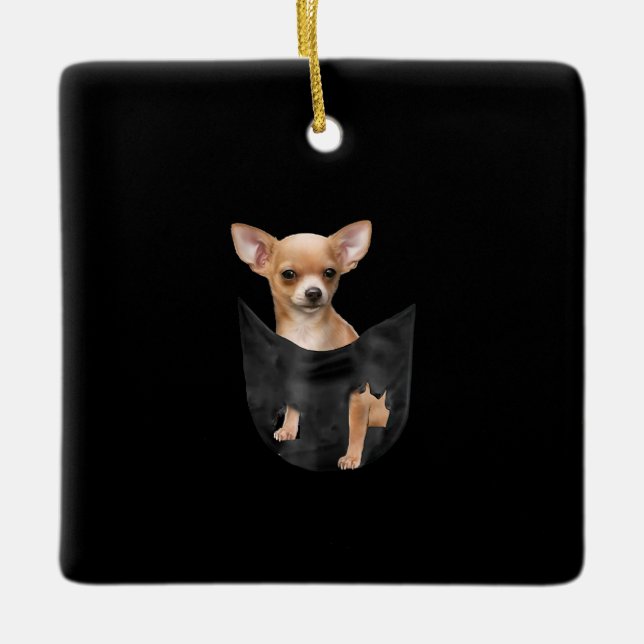 Adorno De Cerámica Cute Chihuahua En Tu Bolsillo Navidades (Anverso)