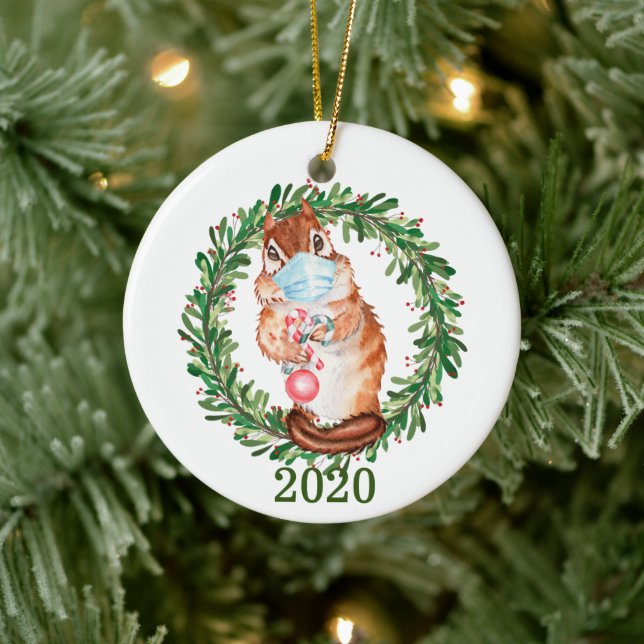 Adorno De Cerámica Cute Chipmunk con máscara facial 2020 (Árbol)