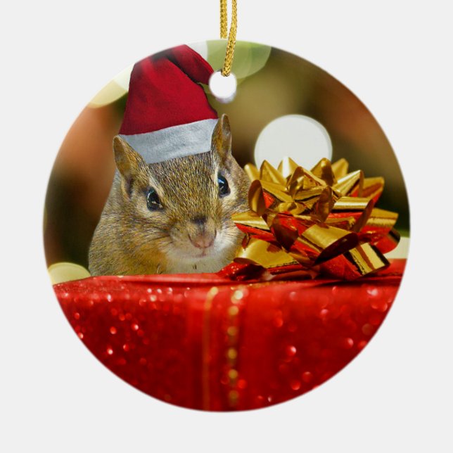 Adorno De Cerámica Cute Chipmunk Merry Christmas (Frente)