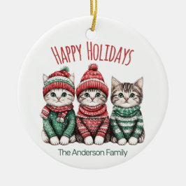 Adorno De Cerámica Cute Christmas Cat Ornament | Custom Family Name