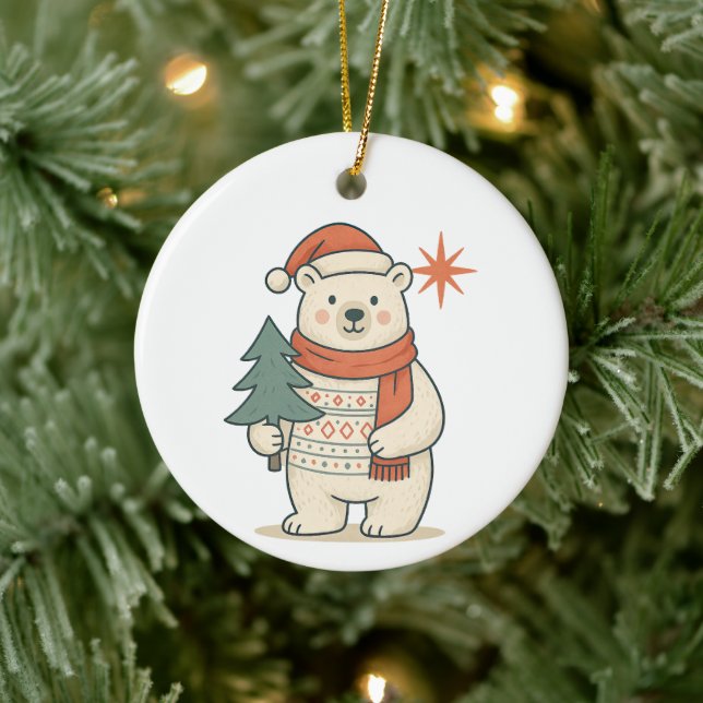 Adorno De Cerámica Cute Christmas Polar Bear Scandinavian Winter  (Árbol)