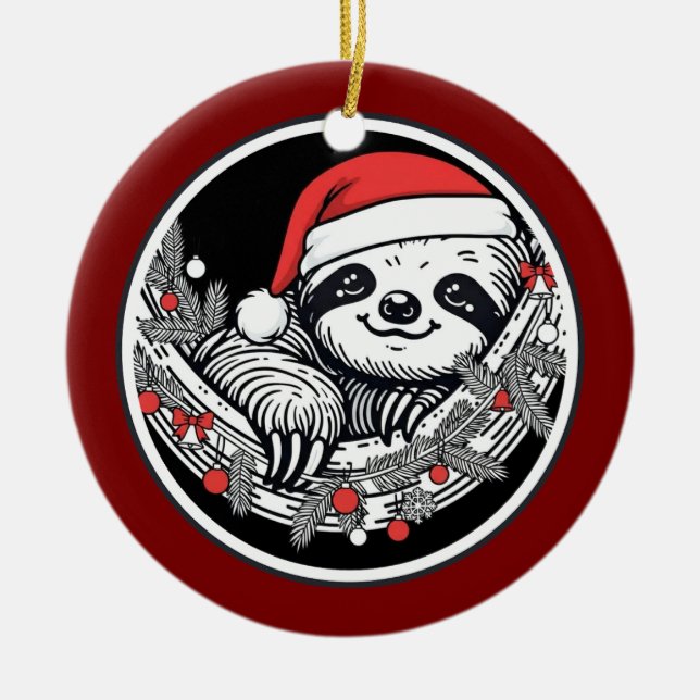 Adorno De Cerámica Cute Christmas Sloth Ornament (Frente)