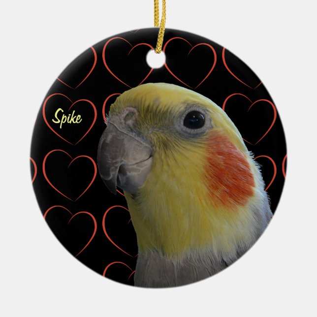 Adorno De Cerámica Cute Cockatiel y Hearts (Frente)