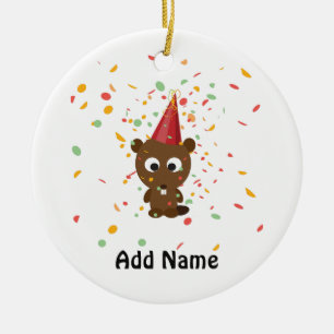 Adorno De Cerámica Cute Confetti Fiesta Beaver