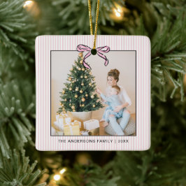 Adorno De Cerámica Cute Coquette Lazo Rosa Foto Navidad 