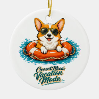 Adorno De Cerámica Cute Corgi "Vacation Mode" Summer Design