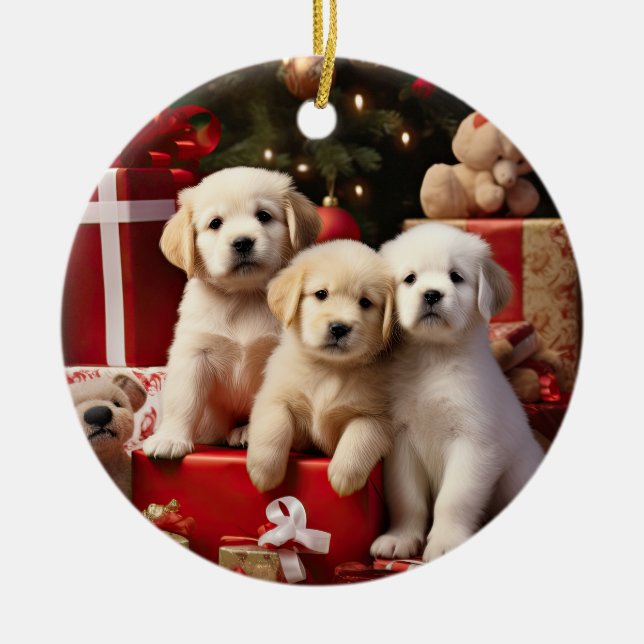 Adorno De Cerámica Cute Cuppies Perros Felices Fiestas Navidades (Frente)
