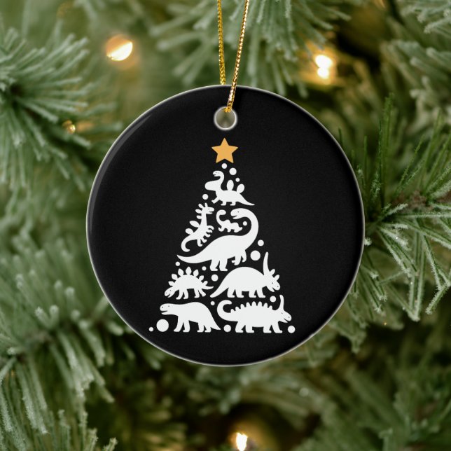 Adorno De Cerámica Cute Dino Christmas Tree Funny Dinosaur Holiday (Árbol)