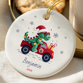 Adorno De Cerámica Cute dinosaur christmas lights custom