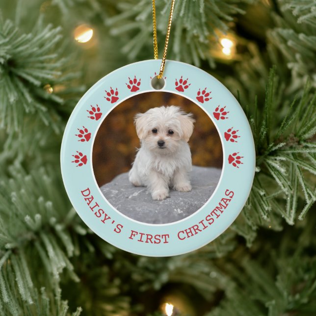 Adorno De Cerámica Cute Dog Paw Imprime Navidades de fotograma (Árbol)