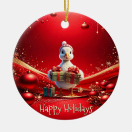 Adorno De Cerámica Cute Duck Christmas Holiday Ornament