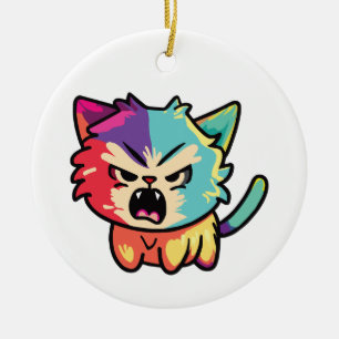 Adorno De Cerámica Cute el silbido de un gato enojado.