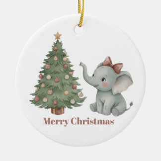 Adorno De Cerámica Cute Elephant with Christmas Tree Ornament
