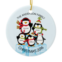 CUTE Familia Personalizada De 5 Pingüinos Navidad