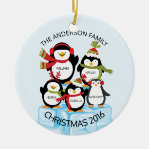 Adorno De Cerámica CUTE Familia Personalizada De 5 Pingüinos Navidad