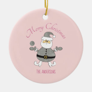 Adorno De Cerámica Cute Feliz Navidad Houndstooth Moda Santa