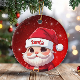Adorno De Cerámica Cute Festive Customizable Red Santa Gift Tag 🎅🎄