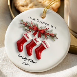 Adorno De Cerámica Cute first Christmas family of 3 stockings