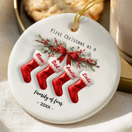 Adorno De Cerámica Cute first Christmas family of four stockings