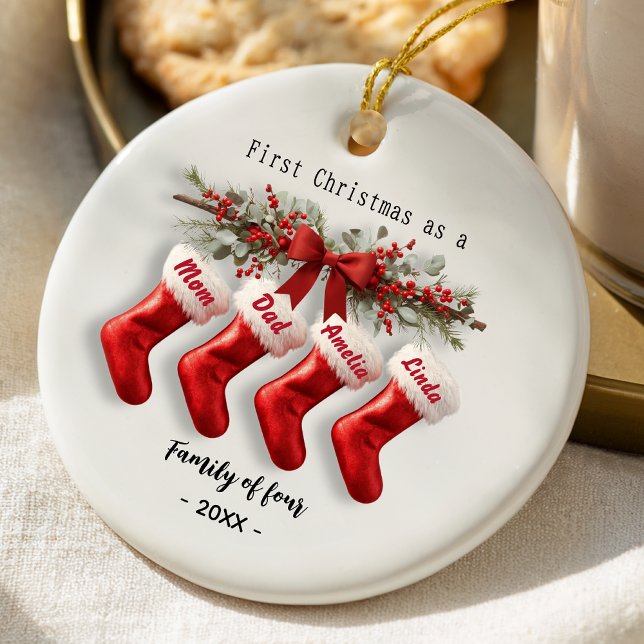 Adorno De Cerámica Cute first Christmas family of four stockings (Subido por el creador)
