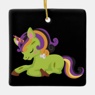 Adorno De Cerámica Cute Frankenstein Unicorn Halloween