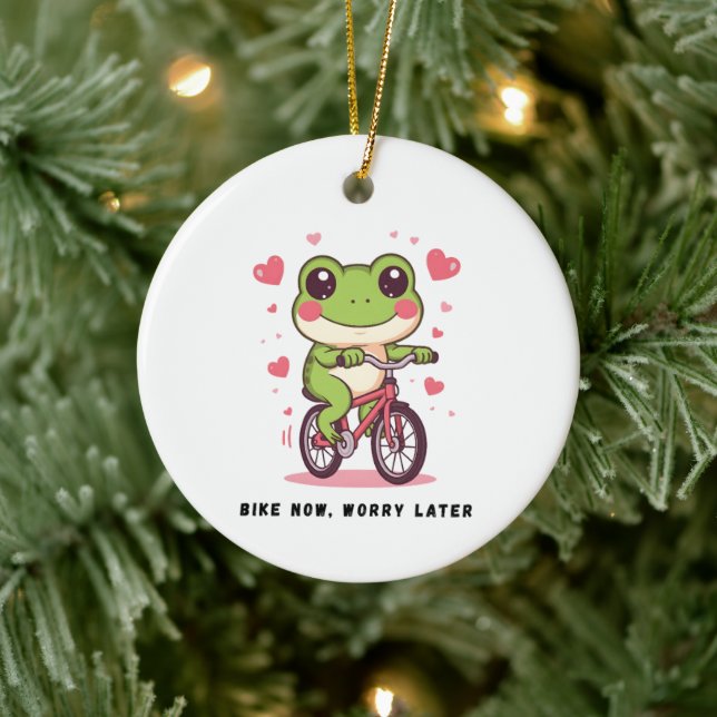 Adorno De Cerámica Cute Frog Riding Bicycle | Funny Frog Lover Gift (Árbol)