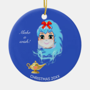 Adorno De Cerámica Cute Genio de Navidad y Lámpara Mágica en Azul