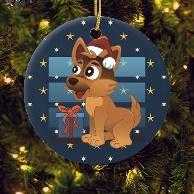 Adorno De Cerámica Cute German Shepherd puppy Cartoon Starry night (Subido por el creador)