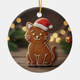Adorno De Cerámica Cute Gingerbread Cat Cookie Christmas