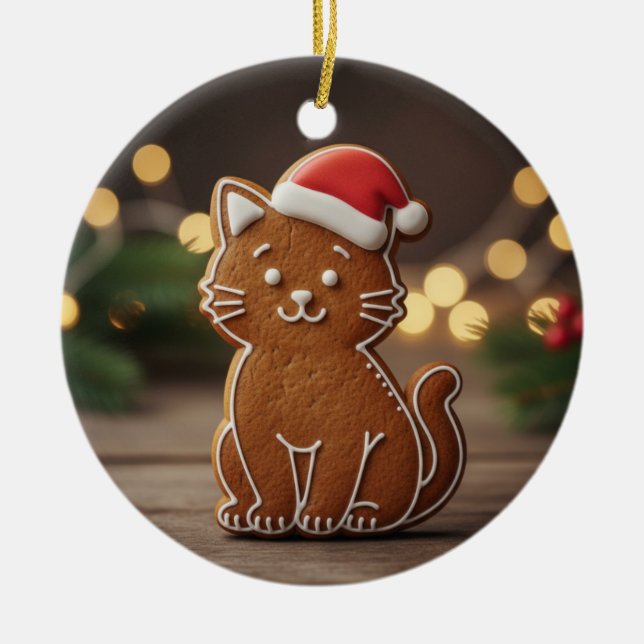 Adorno De Cerámica Cute Gingerbread Cat Cookie Christmas  (Frente)