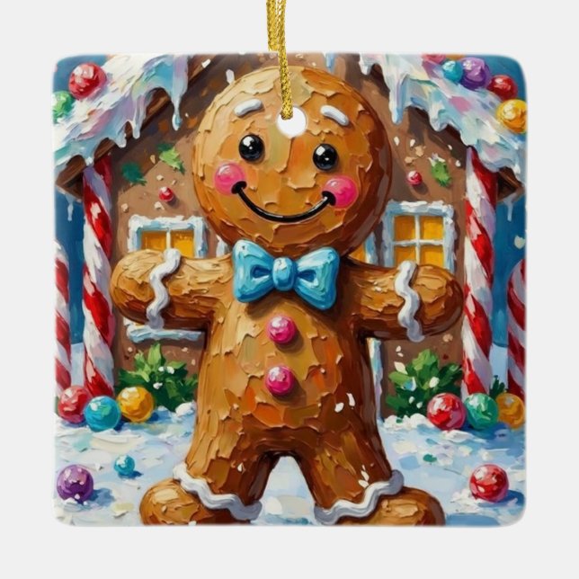 Adorno De Cerámica Cute Gingerbread Man Cheerful Christmas Cookie Art (Anverso)