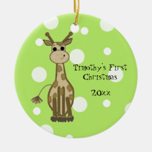 Adorno De Cerámica Cute Giraffe Baby's First Christmas