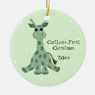 Adorno De Cerámica Cute Giraffe Baby's First Christmas