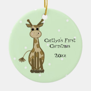 Adorno De Cerámica Cute Giraffe Baby's First Christmas