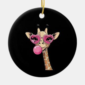 Adorno De Cerámica Cute Giraffe Blowing Pink Bubble Gum Sunglasses 