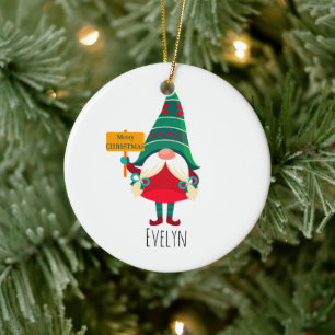 Adorno De Cerámica Cute Gnome Holding Placard con saludos