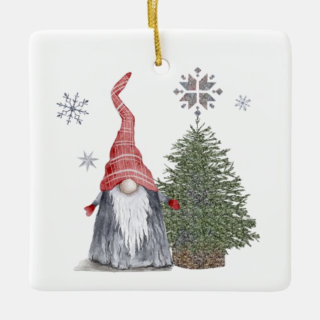 Adorno De Cerámica Cute Gnome nombre árbol de Navidad Felices vacacio (Anverso)