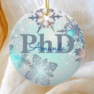 Adorno De Cerámica Cute Graduación PhD Nombre Personalizado Azul