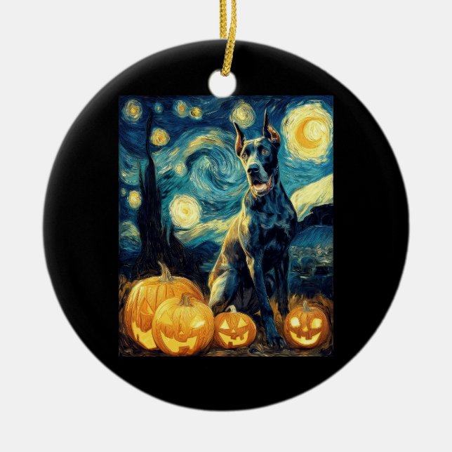 Adorno De Cerámica Cute Great Dane Dog Halloween Jack O Lantern Pumpk (Frente)