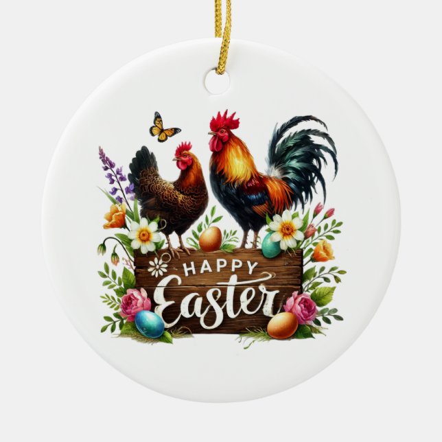 Adorno De Cerámica Cute Happy Easter customizable Rooster (Frente)