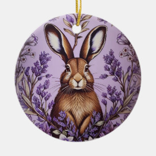 Adorno De Cerámica Cute Hare Con Lavanda Inspirada William Morris
