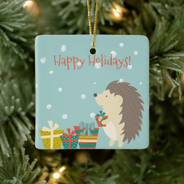 Adorno De Cerámica Cute Hedgehog con presentes | NAVIDADES (Árbol)