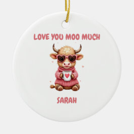 Adorno De Cerámica Cute Highland Cow Valentine Heart Glasses Coffee m