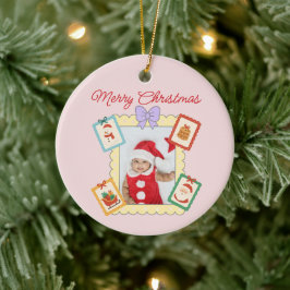 Adorno De Cerámica Cute Holiday Keepsake with Festive Pastel Frames 