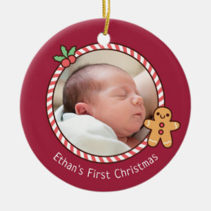 Adorno De Cerámica Cute Hombre de Jengibre Bebé Primera Navidad Foto