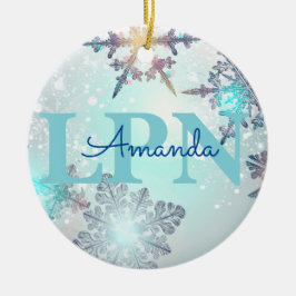 Adorno De Cerámica Cute Ice Blue Snowflake Nombre Personalizado LPN