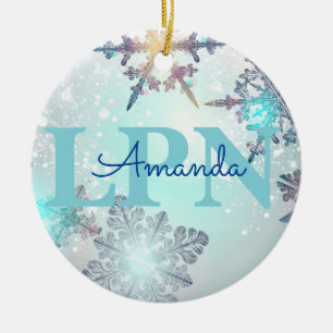 Adorno De Cerámica Cute Ice Blue Snowflake Nombre Personalizado LPN