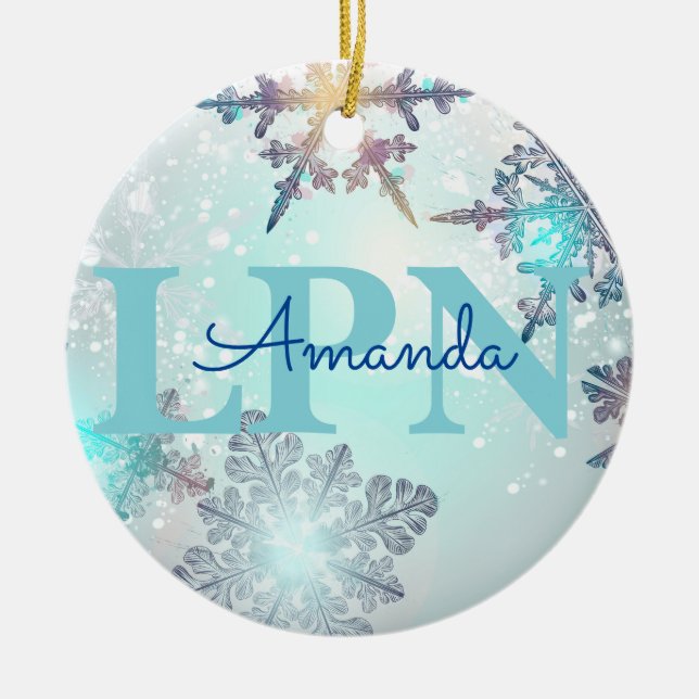 Adorno De Cerámica Cute Ice Blue Snowflake Nombre Personalizado LPN (Frente)