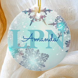 Adorno De Cerámica Cute Ice Blue Snowflake Nombre Personalizado LPN