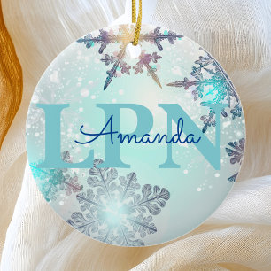 Adorno De Cerámica Cute Ice Blue Snowflake Nombre Personalizado LPN